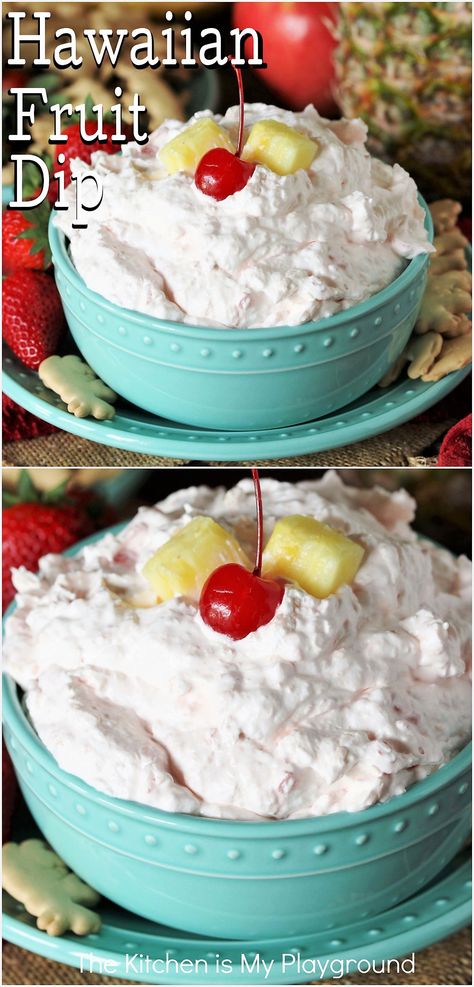 Fluffy Hawaiian Fruit Dip Fruit For Luau Party, Hawaiian Fruit Dip, Fruit Bowl Party, Easy Hawaiian Dip, Luau Party Ideas Food Desserts, Luau Potluck Food, Easy Hawaiian Party Food, Hawaiian Dip Recipes, Hawaiian Party Snacks