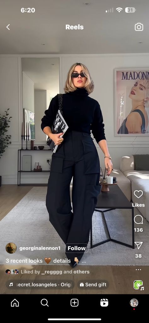 High Contrast Outfits Women, Quiet Luxury Black Outfit, Chic Black Wide Leg Business Pants, Modest Minimalist Outfits, All Black Modest Outfit Classy, Chic Black Fitted Wide Leg Pants, Black Professional Outfits, All Black Work Outfits Women, Corporate Girl Work Outfits Black