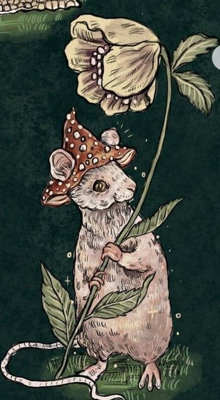 Woodland Fairy Drawing, Spooky Mushroom Art, Cute Rat Drawings, Spooky Mushrooms, Mouse Mushroom, Mushroom Things, Cottagecore Drawing, Fairy Drawings, Woodland Art