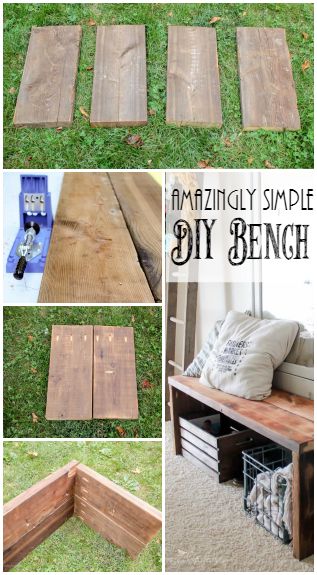 Building this bench couldn't be more simple and the end result is awesome! Diy Home Decor For Apartments, Diy Furniture Bedroom, Into The Wood, Diy Simple, Diy Bench, Diy Holz, Easy Art, Amazing Diy, Into The Woods