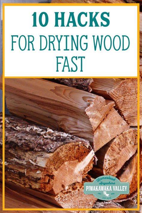 Seasoning firewood doesn't have to take forever! Here are some great hacks to help you get your firewood dry fast in time for Winter! Don't burn wet wood any more! #homesteading #piwakawakavalley Diy Kiln Dry Wood, Backyard Wood Projects, Firewood Kiln, How To Dry Wood, Firewood Storage Outdoor, Outdoor Firewood Rack, Survival Skills Emergency Preparedness, Firewood Racks, Wood Stove Cooking