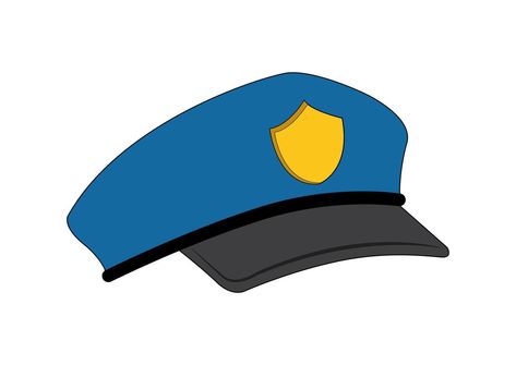 Cartoon police hat with gold badge vector. Vector illustration of police hat Police Hat Drawing, Song Notebook, Descendants Coloring Pages, Police Officer Hat, Cap Drawing, Hat Drawing, Cover Letter Template Free, Police Hat, Free Cover Letter