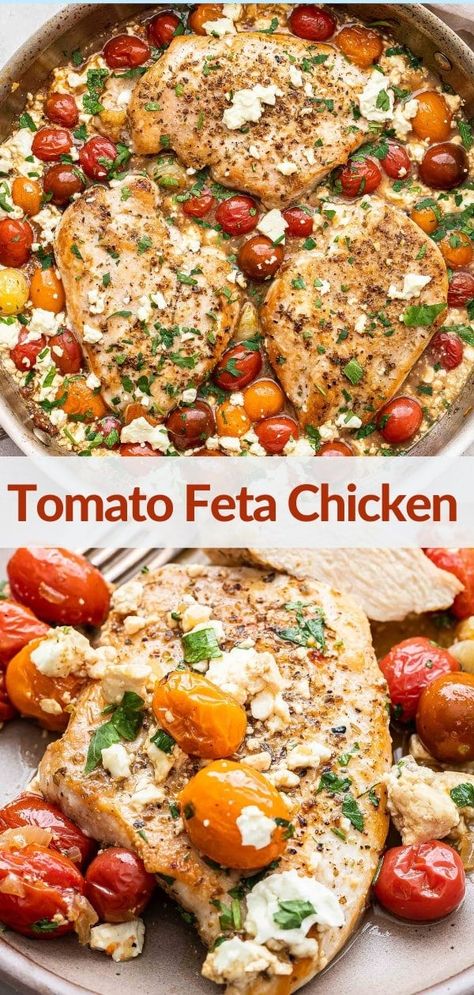 Chicken And Feta Recipes Dinners, Chicken With Feta Cheese And Tomatoes, Chicken And Tomato Recipes Healthy, Dinner Ideas With Cherry Tomatoes, Dinner Recipes With Cherry Tomatoes, Chicken Feta Bake, Chicken Breast Tomato Recipes, Dinner Recipes With Feta, Chicken Thigh Tomato Recipe