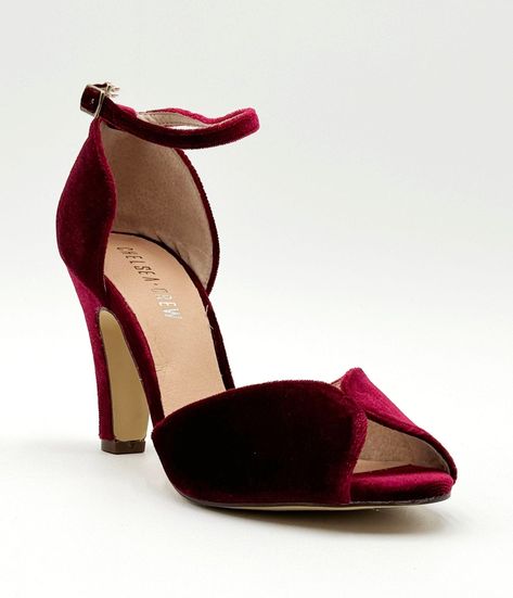 Chelsea Crew Burgundy Velvet Lola Pumps - Unique Vintage - Womens, SHOES, HEELS Burgundy Wedding Shoes, Red Velvet Heels, Burgundy Pumps, Seductive Style, Burgundy Heels, Steal The Spotlight, Velvet Heels, Heels Classy, Burgundy Velvet