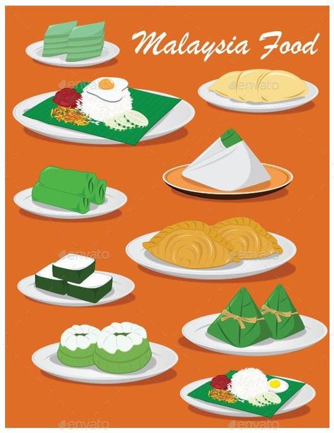 Kuih Illustration, Doodle Merdeka, Stiker Food, Malaysian Culture, Curry Puff, Kuih Lapis, Malaysia Food, Desserts Drawing, Food Illustration Design