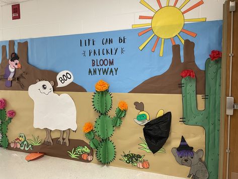 Desert Classroom, Rodeo Ideas, Desert Activities, Cactus Decorations, Classroom Door Decorating, Desert Biome, Desert Theme, Western Trail, School Hallways