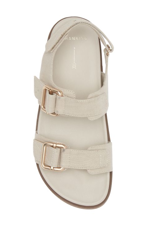 Designed by a podiatrist, this soft leather sandal features three adjustable straps and three layers of cushioning for comfort and support under each step. 1 1/4" heel; 1" platform (size 8.5) Adjustable slingback strap with hook-and-loop closure Cushioned footbed Leather upper and lining/synthetic sole Imported Me Too Shoes Sandals, Comfort Sandals Women, Sleepers Footwear For Women, Must Have Shoes For Women, Strap Sandals Outfit, Chanel Luggage, Comfy Wardrobe, Soft Leather Sandals, Comfy Sandals