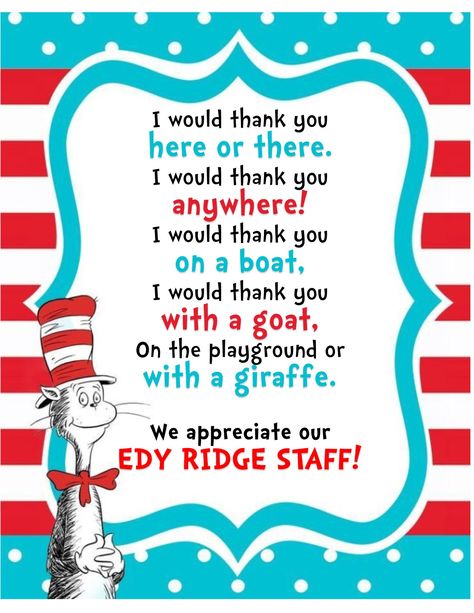 Thank You Staff Appreciation, Dr Seuss Teacher Gifts, Staff Appreciation Party Ideas, Sro Appreciation Day, Patient Access Week Ideas, Team Member Appreciation Ideas, Staff Appreciation Ideas Healthcare, Dr Seuss Teacher Appreciation Week, Housekeeping Appreciation Week Ideas