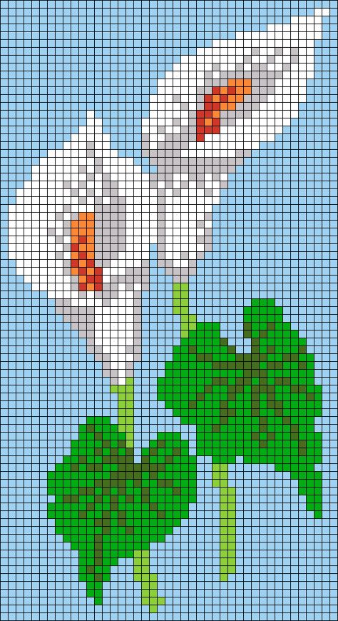 Calla Lily Cross Stitch Pattern, Tapestry Crochet Flower, Alpha Patterns Flower, Small Flower Cross Stitch, Flower Grid Pattern, Flowers Pixel Art, Pixel Grid, Calla Lily Flower, Autumn Cross Stitch Patterns