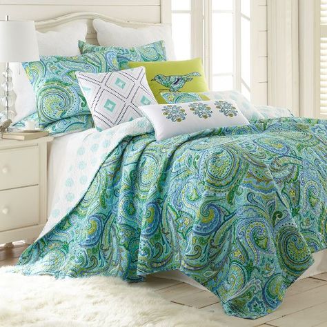 Bright Bedding, Teal Quilt, Paisley Quilt, King Quilt Sets, Teal Paint, Cotton Quilt Set, House Items, King Pillows, Darjeeling