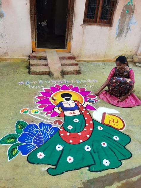 பொங்கல் கோலம், Welcome Rangoli, Sankranti Muggulu, Cartoons Rangoli, Rangoli Photos, Happy Diwali Rangoli, Ballet Crafts, Poo Kolam, Easy Rangoli Designs Videos