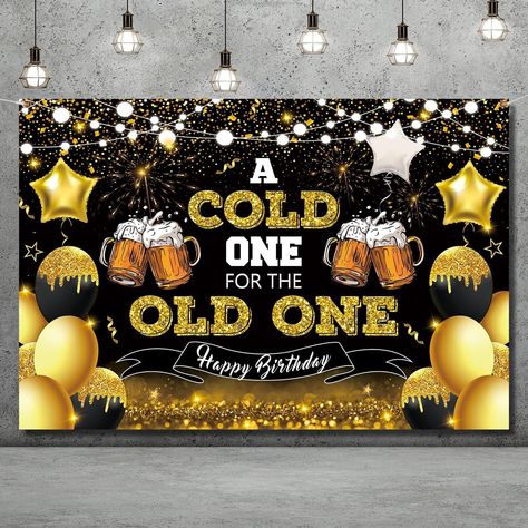 A Cold One for The Old One Backdrop  Size: 5x3ft/150x100cm Made of high-quality polyester, lightweight, easy to carry, washable, and tear-resistant. It can be used indoors and outdoors. There are 4 holes in every corner of it and it comes with a 20ft ribbon, you can hang it on any place you want Find more matching items and other party pieces from our shop: https://www.etsy.com/shop/CraftyPartiesCo Please note that our items are made by and purchased from different manufactures. We try to put together cute items you can use to create your special crafts or events. Thanks for your support Birthday Backdrop For Men, Cheers And Beers Party, Beer Party Decorations, 50th Birthday Themes, Beer Birthday Party, Birthday Decorations For Men, Happy Birthday Backdrop, Girls Birthday Party Decorations, Gold Party Decorations