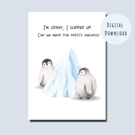 I'm Sorry Card Cute Penguins- Printable Sincere Apology Card - Funny Forgive Me Card - Sorry gift for Her, for Wife, for Girlfriend Sorry Cards For Girlfriend, Sorry For Girlfriend, Sincere Apology, Sorry Card, Apology Cards, Im Sorry Cards, Christmas Articles, Sorry Gifts, Cute Penguins