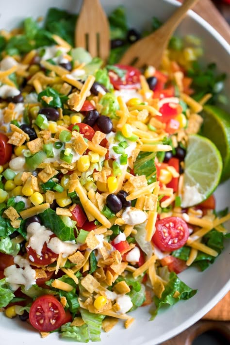 Black Bean Taco Salad, Bean Taco Salad, Creamy Salsa, Black Bean Tacos, Taco Salads, Bean Tacos, Recipes Salads, Taco Salad, Delicious Vegetarian