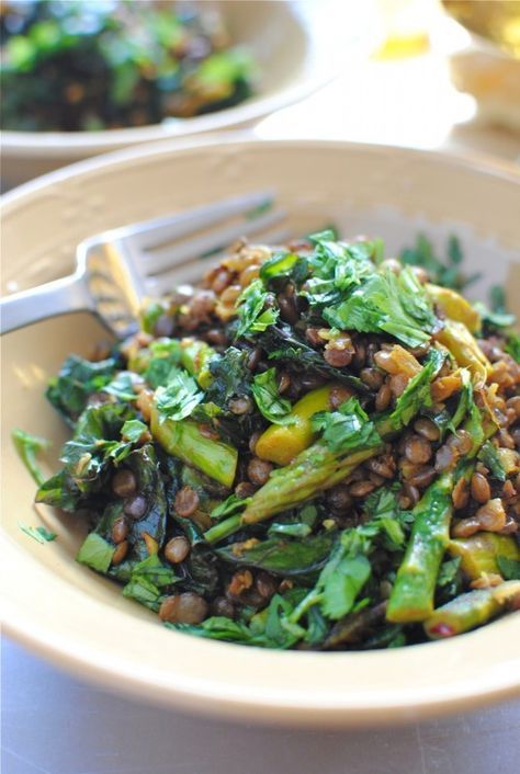 Indian Lentil Saute with Kale and Asparagus | Bev Cooks Beans And Greens, Indian Lentils, Asparagus Dishes, Tasty Kitchen, Recipe Community, Think Food, Asparagus Recipe, Vegan Eating, Vegetarian Dishes