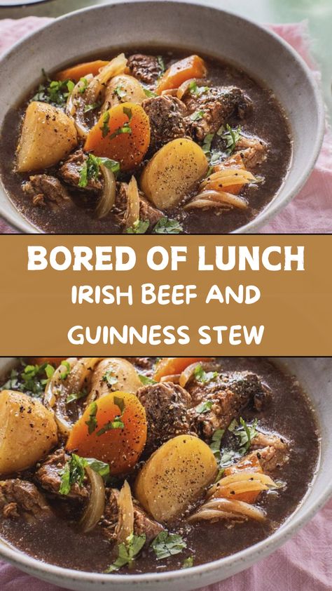 Bored Of Lunch Irish Beef and Guinness Stew Guiness Irish Stew Recipe, Slow Cooker Irish Stew, Guinness Beef Stew Slow Cooker, Guinness Stew Recipe, Beef And Guinness Stew, Irish Stew Recipe, Slow Cooker Stew Recipes, Carrot Curry, Guinness Stew