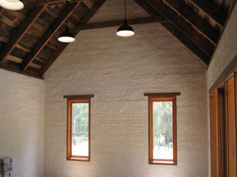 Mud Brick Cottage roof Adobe Brick House, Brick Cottage Exterior, Mud Brick House, Mulberry Manor, Fiji House, Interior Beams, Cottage Home Plans, Cottage Roof, Cape Woolamai