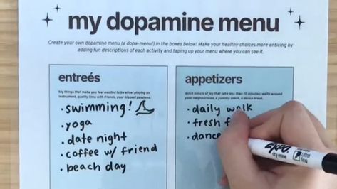 Woman creates 'dopamine menu' to fight burnout Dopamine Menu Ideas, Night Coffee, Yoga Dance, Menu Ideas, Food Menu, Simple Tricks, Traditional Food, Healthy Choices, Happy Life