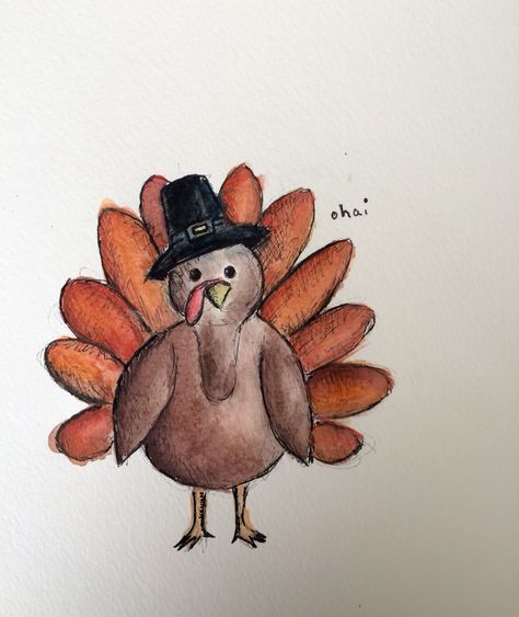 Thanksgiving Turkey Drawing Easy, Thanksgiving Easy Paintings, Thanksgiving Watercolor Place Cards, Thankful Drawing Ideas, Cute Thanksgiving Paintings On Canvas Easy, Painting Thanksgiving Ideas, Easy Turkey Painting, Turkey Sketch Easy, Turkey Easy Drawing