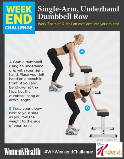 Women's Health: Single-Arm Underhand Dumbbell Row Dumbbell Row, Arms Workout, Womens Health Magazine, Fitness Progress, Body Motivation, Crossfit Workouts, Health Magazine, I Work Out, Arm Workout