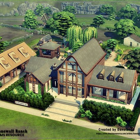 This is the perfect home for your Sims. You can keep your pets, garden, fish in the lake and swim. On the property you will also find a stable for horses and an area where you can ride horses. #TS4 #ts4lots #tsr #TheSims #sims4 #thesims4 #danuta720 #thesims4lots #nocc #growingtogether #ShowUsYourBuilds #ts4house #ts4build #ts4nocc #ts4 #sims4house #sims4home #sims5 #sims4build #thesims4housebuild#architecture#thesims4lots #cottage Sims 4 Modern Ranch, The Sims 4 Ranch House, Sims 4 Ranch Build, Sims 4 Ranch Style House, Sims 4 Ranch House, Sims 4 Ranch, House With Stables, Sims Apartment, Sims 4 Horse Ranch