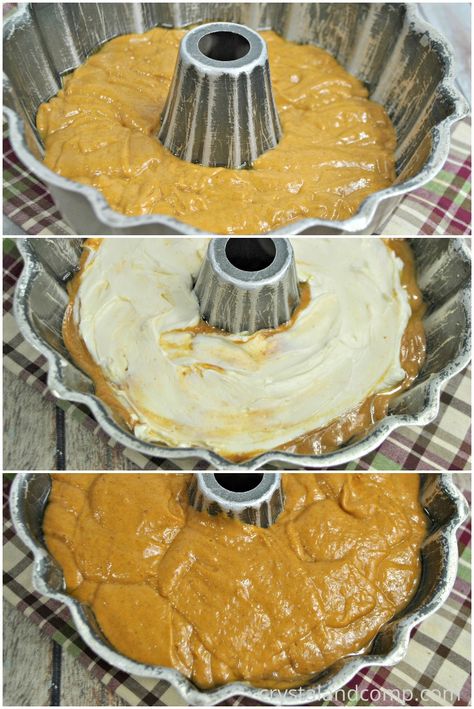 This Pumpkin Cheesecake Bundt Cake is so amazing. I want to make it every fall and eat it for breakfast, snack and dessert. So good, I'm ready to make another right now. Pumpkin Bundt Cake Recipes From Scratch, Pumpkin Bunt Cake, Cheesecake Bundt Cake, Moist Pumpkin Cake, Pumpkin Bundt Cake Recipes, Pumpkin Food, Pumpkin Bundt, Fall Deserts, Pumpkin Cravings