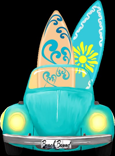 VW bug and surf boards Cars Cartoon, Art Plage, Surf Party, Fiesta Tropical, Hawaiian Party, 자수 디자인, Luau Party, Surf Art, Cartoon Clipart