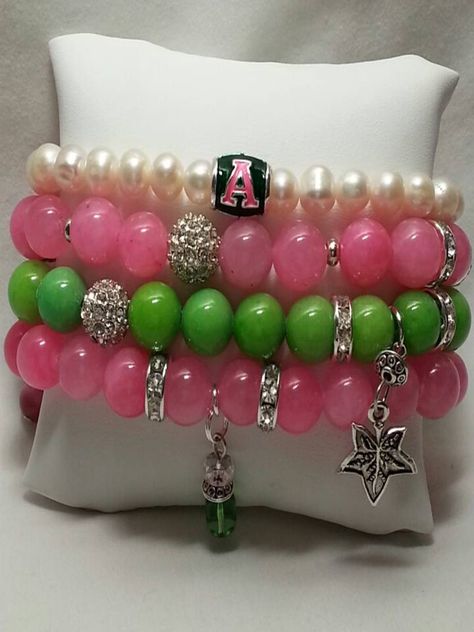 Lady AKA bracelet Aka Bracelet, Alpha Kappa Alpha Jackets, Skee Wee, Divine Nine, Beautiful Beaded Jewelry, Aka Sorority, Greek Gifts, Alpha Kappa Alpha Sorority, Sorority Life