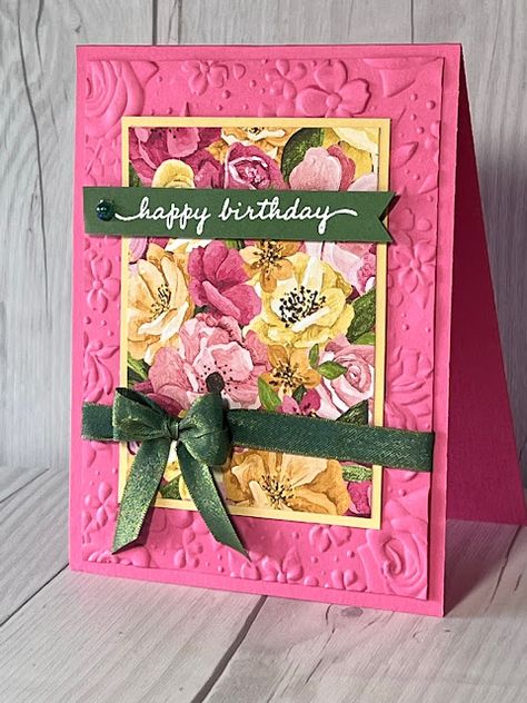 Cards Design Ideas, Handmade Flower Pot, Hues Of Happiness, Designer Paper Cards, Stampin Up Birthday Cards, Homemade Birthday Cards, Embossed Cards, Designer Series Paper, Fancy Fold Cards