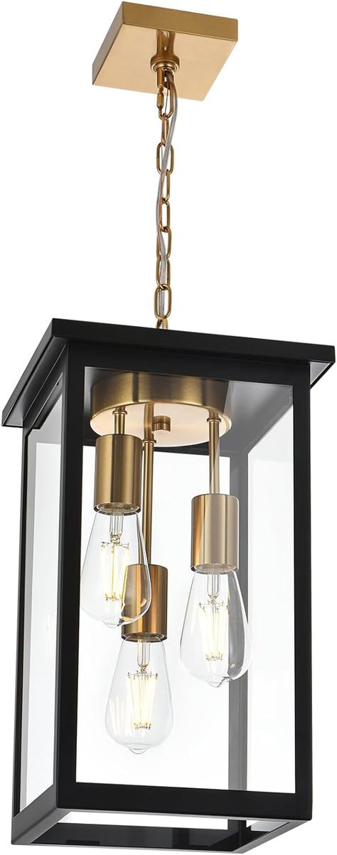 TODOLUZ Outdoor Pendant Light Fixtures, 3-Lights Exterior Hanging Lantern, Black Large Outdoor Hanging Porch Light with Clear Glass Shade - Amazon.com Black Outdoor Hanging Light Fixtures, Outdoor Chandelier Front Porch, Exterior Hanging Lights Front Porches, Outdoor Hanging Lights Porch, Front Porch Chandelier Outdoor, Outdoor Pendant Lighting Porch, Exterior Porch Lights, Front Porch Lighting Fixtures, Modern Outdoor Pendant Light