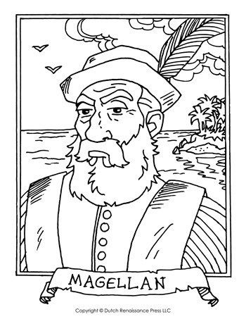 Ferdinand Magellan Coloring Page Magellan Drawing, Social Studies Printables, Strait Of Magellan, Ferdinand Magellan, Earth Drawings, Geography For Kids, Good Knight, Boat Drawing, 5th Grade Classroom