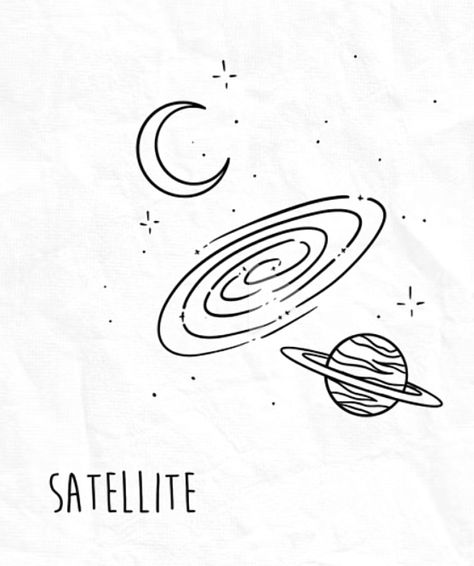 Aesthetic Space Doodles, Milky Way Drawing Simple, Satellite Drawing Simple, Astronomer Drawing, Galaxy Drawing Easy, Astronomy Doodles, Saturn Doodle, Milky Way Drawing, Space Ships Drawing