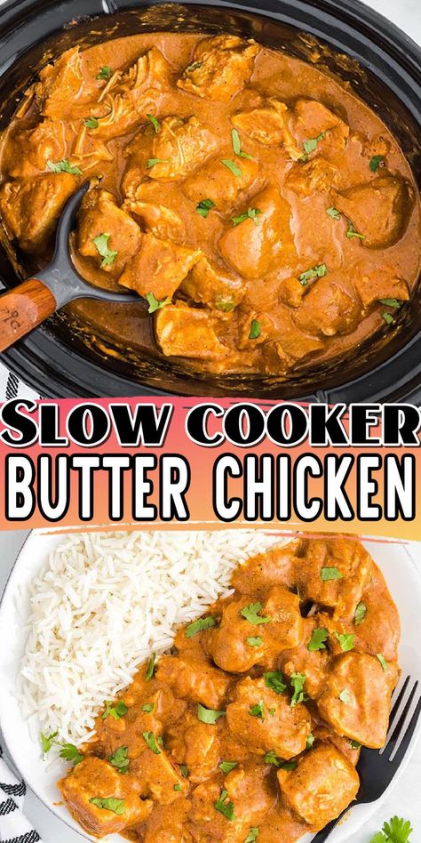 Slow Cooker Butter Chicken, Tomato Cream Sauce, Butter Chicken Recipe, Slow Cooker Dinner, Crockpot Dishes, Chicken Slow Cooker Recipes, Tender Chicken, Dinner Recipes Crockpot, Crockpot Recipes Slow Cooker