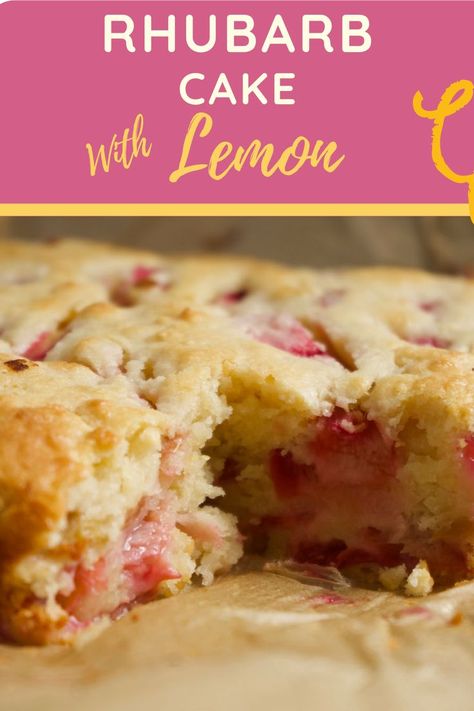 Rhubarb cake Sour Cream Rhubarb Coffee Cake, Lemon Rhubarb Bundt Cake, Rhubarb Lemon Cake, Rhubarb Lemon Bars, Rhubarb Recipes Bread, Lemon Rhubarb, Rhubarb Desserts Recipes, Rhubarb Cake Recipes, Rhubarb Crumble Recipes