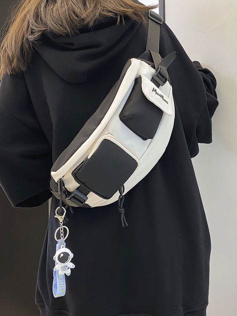 Black and White Cool   Nylon Letter Colorblock Waist Bag    Women Bags Black Bags Women, Streetwear Bags, Tas Lv, Cool Bags, Waist Bags For Women, Waist Bag Fashion, Waist Bag Women, Outfits Vestidos, Streetwear Accessories