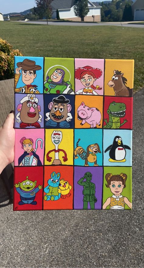 Toy Story Drawings All Characters, Disney Characters Paintings Canvases, Painting Ideas On Canvas Toy Story, Pixar Paintings On Canvas, Toy Story Art Drawing, Small Disney Paintings, Toy Story Painting Ideas, Toy Story Drawings Easy, Toy Story Canvas Painting