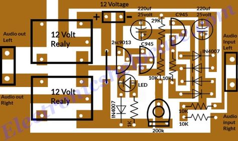 Speaker protection circuit diagram - Electronics Help Care Diy Audio Projects, Circuit Bending, Basic Electronic Circuits, Mini Amplifier, Circuit Board Design, Diy Amplifier, Electronic Circuit Design, Power Supply Circuit, Powered Subwoofer