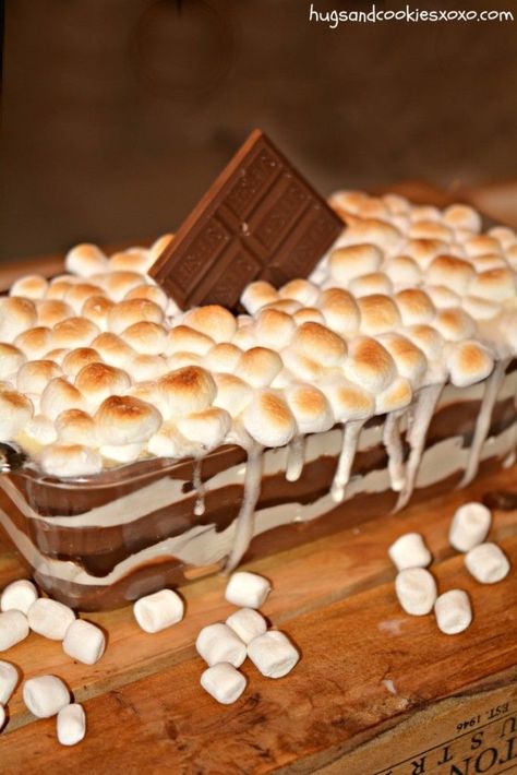 S’mores Cookie Lasagna Snores Dip, Pot Luck Desserts, Cookie Lasagna, Smores Dip, Potluck Ideas, Chocolate Lasagna, Pot Luck, Recipe Simple, S'mores