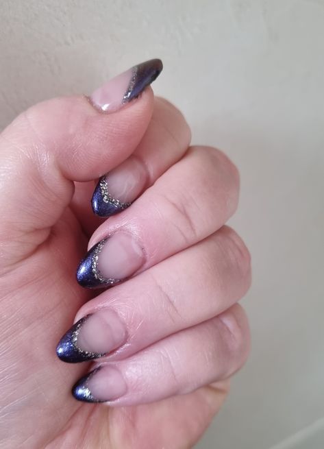 Dark Purple Silver Nails, Dark Purple And Silver Nails, Dark Purple French Tip Nails, Purple French Tip Nails, Silver French Tip, Purple French Tip, Sliver Nails, Purple And Silver Nails, Dark Purple Nails