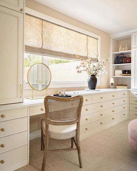 Bedroom Closet With Vanity, Makeup Vanity In Front Of Window, Dresser Under Window, Vanity Under Window, Dressing Area In Bedroom, Office In Closet, Bedroom With Patio, Closet With Vanity, West Of Main