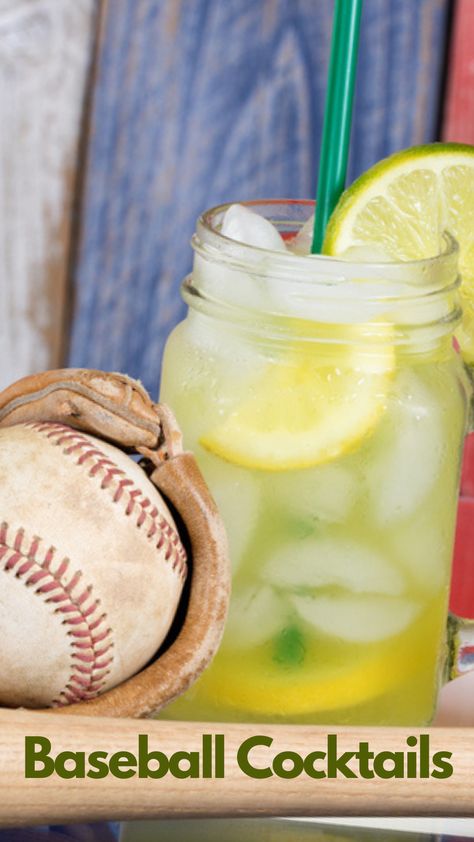 Baseball Cocktails Baseball Drinks Alcohol, Baseball Cocktails Drinks, Basketball Cocktails, Baseball Drinks, Baseball Cocktails, Bourbon Pitcher Cocktails, Sports Bar Cocktails, Baseball Themed Cocktails, Baseball Themed Drinks