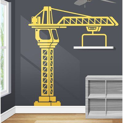 Construction Theme Bedroom, Construction Bedroom, Boys Wall Stickers, Construction Crane, Crane Lift, Construction Theme, Toddler Bedrooms, Shelves In Bedroom, Boy Bedroom