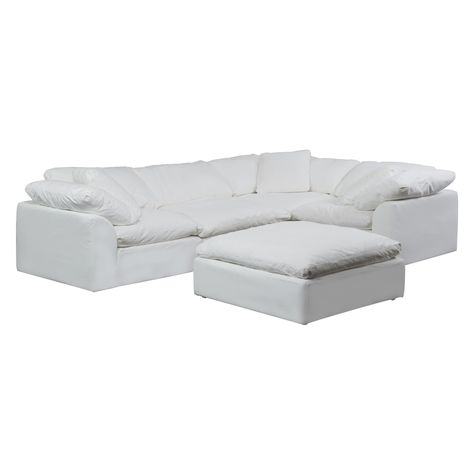 Ottoman White, Sofa With Ottoman, White Sectional, Family Room Furniture, Sectional With Ottoman, Sofa Lounge, Sectional Slipcover, Open Space Living, Ottoman Sofa