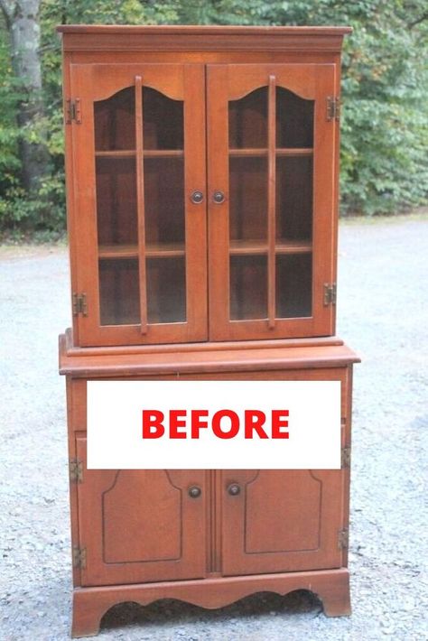 Small China Cabinet, Diy Hutch, China Hutch Makeover, China Cabinet Redo, Repurposed China, China Cabinet Makeover, Vintage China Cabinets, Decorate On A Budget, Painted Hutch