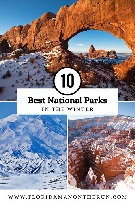 Discover a whole different side of America's national parks by visiting them during the winter. These majestic places take on a different look when covered in snow, and are often far less busy as well. Get started planning your winter vacation to a national park now with this top ten list! #wintervacationideas #nationalparksinwinter #bestnationalparks #winternationalparks #wintertrips #wintertripinspiration Redwood National Park Winter, Best National Parks In Winter, Majestic Places, Great Basin National Park, Best National Parks, Winter Travel Destinations, Canada National Parks, Florida Man, Redwood National Park