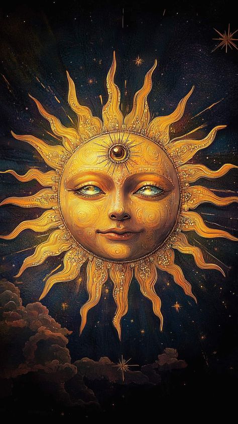 Sun Art Aesthetic, Vintage Sun Art, Heaven Artwork, Greek Sun, Sun Celestial, The Magician Tarot, Sun Drawing, Trippy Iphone Wallpaper, American Flag Art