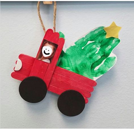 Red Truck Hand Print Ornament Parent Christmas Gift - Preschool activity Red Truck Ornament Diy, Baby Jesus Crafts, Preschool Christmas Craft, Christmas Crafts For Parents, Preschool Christmas Gifts, Classroom Christmas Crafts, Family Blessings, Happy Home Fairy, Jesus Crafts