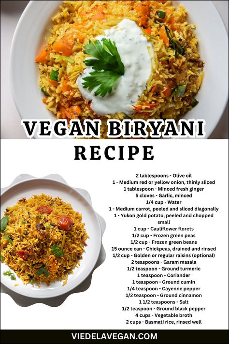 Vegan Biryani Recipe Vegan Biryani Recipe, Byriani Recipe, Vegan Biryani, Comfort Pasta Dishes, Frozen Green Beans, Biryani Recipe, Vegan Dinner, Indian Dishes, Vegan Dinner Recipes