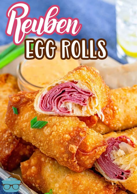 These Reuben Egg Rolls are a fun twist on a classic sandwich! Not only are they super tasty but they are an easy appetizer or meal to make (and eat!) Eggroll Wrapper Ideas, Mexico Appetizers, Pastrami Egg Rolls, Ruben Egg Rolls Recipe, Pastrami Egg Rolls Recipe, Corn Beef Egg Rolls Recipes, Rueben Eggrolls, Reuben Egg Rolls Recipe, Rueben Egg Rolls Air Fryer