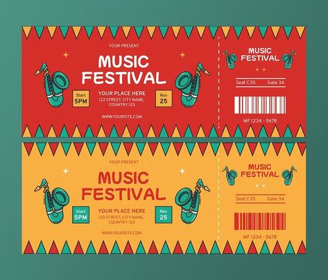 Music Festival Ticket Design, Music Business Cards Design, Festival Ticket Design, Coachella Tickets, Festival Seating, Ticket Design Template, Festival Ticket, Musical Tickets, Music Business Cards